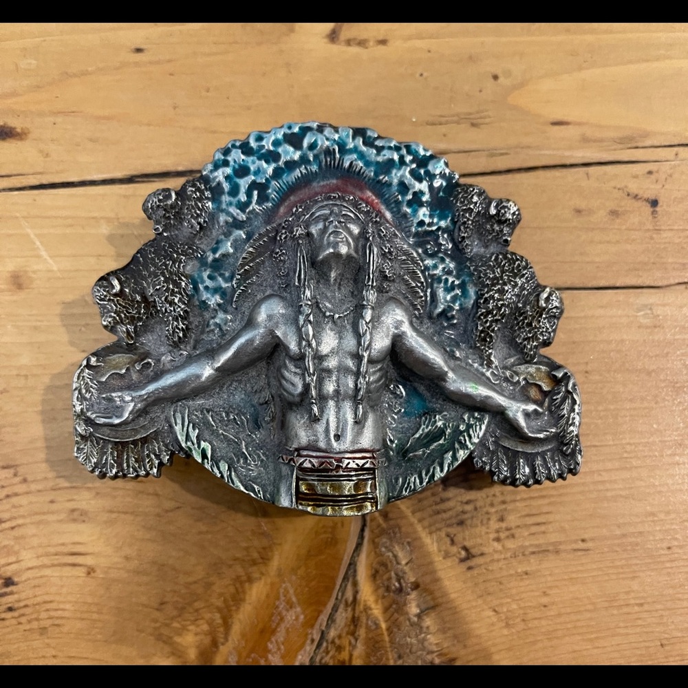 Vintage 1981 Bergamot Brass Works Co. Indian Chief Belt Buckle